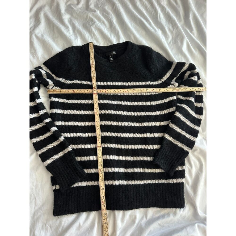 Aqua Cashmere 100% Cashmere Stripe Sweater Black White Women's L - Picture 5 of 6